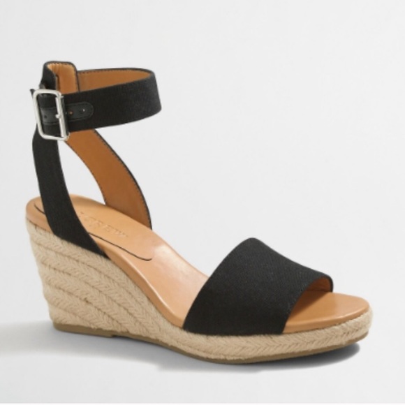 J. Crew Shoes - J Crew espadrille wedge sandals black canvas sz 8